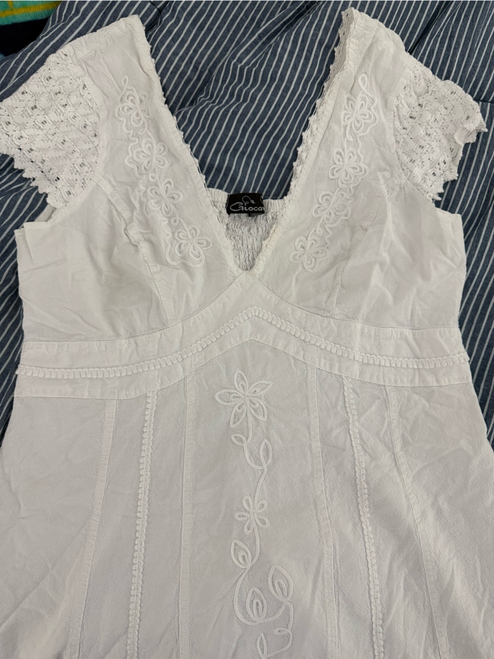 Giocca White Embroidered Cotton Slip Dress